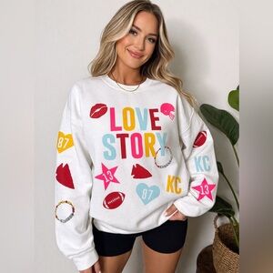 Love Story Taylor Swift KC Graphic Sweatshirt Small White Chiefs pink dinosaur
